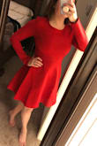 I'm dead - this dress is SO CUTE, the fabric is very thick and looks and feels like nice quality. It just fits so awkwardly in the bust/armpit area. That seam just doesn't sit right. I'm a pretty true medium in most things, but this medium is a tad snug on me. Although, I think the large would be too big. I think if I were a B/C cup instead of a DD it would fit much better. Maybe it would also hide the weirdness if it were black instead of red? Regardless, very nice and cute dress!! - Lindsey T.