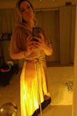 Wore this for a NYE party I hosted at home. I loved that it looked a little robe-y and I paired it with sheer blacks tights and opaque black thigh high socks. Super cute. Only issue is that it's not so forgiving with lumps, though that may have been the fault of my choice in spanx, and if you have a belly, the high-low situation looks a little less flowy and a little more umbrella-y (I find this with most high-low dresses with my body type anyway). But very comfy and glam! Would wear again with more spanx coverage. - Alexandria M.