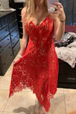 This dress is absolutely stunning. I showed my husband and he wants to take me out just to wear this dress. Was going to wear to a wedding but it's going to be too cold. The dress fits perfect and hits perfect. The straps are adjustable which helps. Can't wait to wear this dress! - Emily G.