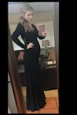 Love this dress! I am currently 5 months pregnant and was wanting something form fitting that didn't have a zipper and also be able to wear again in the future! I'm usually a size small but I went with a Medium because I don't like things super tight. Being 5'1 I did have to take a couple inches off the bottom. The slit in the picture isn't as dramatic in person, which I'm totally happy with! - Hannah S.