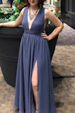 This dress was perfect! The waist band was snug so it fit really well and kept the tops from gaping. It was a beautiful color and I felt extremely glamorous and sexy! - Molly B.