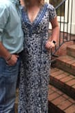 This dress was BEAUTIFUL on, but admittedly very thin material. I'm smaller on top, and wish I would have sized down to a M from a L, but I used a bunch of safety pins to help make it fit better. The material tore a little around each pin, but you wouldn't tell very well unless you looked up close, just not sure i can wear it again. 

Aside from the thin material, it really was beautiful on and I received tons of compliments. If you figure out the right size for you, this would be a great summer dress, but I wouldn't recommend for anything but summer! - Elisabeth B.
