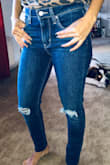 Been looking for a pair of 721's in my size for forever, every time I shop at Nordie's they run out so quickly, and even the selection on the Levi's website doesn't seem to carry the ones that have the cut outs at the knee. These are a great color, I have super short legs so I'll need to hem them, but otherwise these are exactly what you'd expect if you're a denim fanatic. I prefer these over the Mile High's, they hit right below my belly button. - Jasmine C.