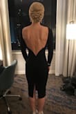 I wore this dress for a New Year's Eve formal event and I felt so glamorous. It fit like it was made for my body. The dress is very classy and elegant and the back is amazing and makes with dress. The "V" has a bar in it to keep its shape, which is awesome. The sleeves were a touch long but no big deal, I just tucked them under a bit. It was also really comfortable. The material is thick enough that I didn't need to wear a bra with it. If you are debating on getting this dress, you should buy it! You won't regret it! - Dana J.