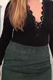 So I'm a pear-shaped girl with a booty! The large of this fit well, flattered my booty, and wasn't too short or boxy (my typical problem).
I tried the turquoise with a cute black top and it looks decent, it looked AWESOME with a white vneck.

This is a very different addition to my closet but I think it'll open up a lot of options :) - Marianna H.