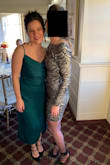 I wore this to my best friends wedding in early December. I felt really good in it. Obviously it came down a lot further than shown on the model, but I am only 5 ft tall. The material will stick to nylons, but there are always tricks to figure that out. I did not wear a bra and did not feel as though I needed one at any point. Easy to dance in and such a pretty color. - Jennifer Z.