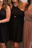 I absolutely love this dress. It is so flattering. Tight/loose in all the right places. The cut out is subtle enough where it is still appropriate for a wedding/formal event. (Also the material is stretchy so it is very comfortable!) I love that it flows out from the waist- which means you don't have to worry about getting a "food baby" after eating :) I got so many compliments on this dress, and I will definitely be wearing this dress again!!! - Lydia F.