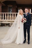 I purchased this as my wedding dress. I had a very specific vision of what I wanted my dress to be and a very tight budget! I loved the lace sleeves and detail of this dress as well as the open back. I was nervous that the dress would end up not being dressy looking enough for a wedding so I added a chapel length veil. It worked perfectly! The dress runs long. It has three layers of fabric on the skirt. It is more of an off white color than a white. It ran big on me so I had it altered but it overall was worth it!! I highly recommend! I got TONS of compliments. - Melissa S.