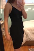 Love the material - thick and somewhat stretchy. It was fine to wear without a bra due to it being almost full coverage. Flattering fit and fully lined. Would recommend. - Kate H.