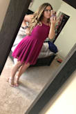 I really wanted to like this dress. I first ordered a medium, as most clothes I wear from Lulus are medium. It felt bulky at the bottom and it was longer than I wanted. I would have been all about this dress if it were shorter. I love the back & not having to wear a bra with it. The small fit better (pictured); however I ended up returning it. - Britney