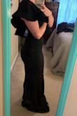 I bought this dress for a fundraising gala and it was perfect! I am short (5'2) and petite so it was pretty long on me, so I had to get a chunk hemmed at the bottom. It is tight fitting around the waist and booty and the shoulder fluff is bigger than I anticipated but still super cute! - Catherine W.