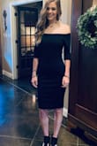 Love this dress! Material is stretchy, very comfortable! Love the longer length and the slit in the back. Runs true to size. - Kim T.