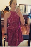 I had a feeling this dress would run big due to the neck design as I had a top from Lulus that was the same and was too big. So I went on instinct and got he XS instead of my normal usually always fitting Small. I'm so glad I did! It fits perfectly! The material is not itchy or uncomfortable but thick and actually impressive material for the price. It's a perfect spring dress! The skirt flares perfectly and the color is much more vibrant and gorgeous in person than the photos! I'm so in love and will wear it as an engagement photo dress with the azaleas here in the south. - Kristen H.