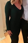 I wore this for my works fairly fancy holiday party. I maybe would have sized up to a medium after trying it on if not online. It's the kind of material that shows any curve or panty line, and quite tight/stretchy. But ultimately I liked it. Love the color. - Lauren E.