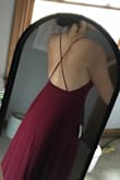 I tried on both a medium and small because with the medium I have to tighten the straps to make the dress tighter. I ended up going medium because the small was a smidge snug, and I'd rather have more room.
Length wise it is perfect for my height which is hard to find, tall girls rejoice! It should be fairly cheap to have shortened if need be.The fabric feels quality and thick enough to not need sticky boobs or anything like that. - Elizabeth S.
