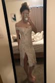 Super cute dress! I was a little worried about the length because I'm only 5'1 but it ended up hitting just below the knee! The slit isn't too high with my height but if you're a lot taller, the slit will probably be pretty high. Fits me perfect and the lulus XS is generally slightly big on me so if you're between sizes maybe go up a size. - Dana L.