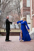 Loved this dress! I ordered 5 dresses trying to find the perfect one for our pictures, and this was by far my favorite. The color pops, and it was perfect to brighten up our engagement shoot on a cold February day. I wore with high heels and it still touched the ground a bit, which is what I was going for (really wanted a train, but what can you do?). It was a little big in the top part, I'm a bit busty so I went with the XL and just pinned it a bit, otherwise my bra would have shown. Still incredibly pleased, and as you can tell from our pictures, it twirls beautifully and the high slit gives it an air of sexiness! Great dress for any occasion, dress it down with flats for a BBQ or dress it up with accessories for something fancier! - Mallory G.