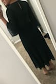 I liked this dress. It fit long but I liked how long it was. The back is sheer. Not sure how I feel on the sleeves but really cute. - Ariana B.