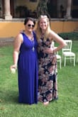 Wore the dress for a formal wedding in Mexico last week. The length was perfect for wearing flat sandals and not worrying about walking on the hem (I am 5' 9"). I have a small chest, so I was able to go braless. With the ability to adjust the tightness due to the style of the dress, I felt very comfortable and was not worried about "falling out". Side note: I did have to tie the dress strings pretty snug, which caused the dress strings to cut into my back rolls.... at first was unhappy about that, but honestly when your winter bod game is strong, nothing except going naked (at least for me) is going to change those back fat rolls. The dress style worked well to "slim" my inner tube of love, though when sizing seriously take your waist size into account. The fabric is Rayon, therefore there is little to none "give/stretch" for the waist. A large worked for me, I was able to sit and dance comfortably. The pattern and colors are very beautiful in person.and the skirt flowed very nicely. Overall I am very happy with this purchase and will definitely wear again. - Abby H.