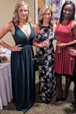 Absolutely love this dress. I wore it to a friend's wedding and received many compliments. The top is obviously cut very low, but the see-through skirt layer on bottom balances it out. The back of the top is low, so if you want to wear a bra you will have to either have the straps shortened or go with a low-back bra option. I did the latter and put a safety pin in to close it another half inch or so. I am 5'6" and likely should shorten the hem an inch or so--I did not have the time to do so, so 4" heels made it workable for me in the meantime. - Elizabeth K.