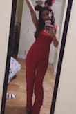 I think I ordered a small because XS wasn't available at the time. I loved it so much I paid to get it altered. I shortened it, narrowed the waist, and shortened the straps. So, if your proportions are similar to mine, def go for the XS, but worth alterations if necessary. I get compliments on this all the time, although I think the legs still run wide. One of my classic pieces for sure. Second pic is blurry because it's a screenshot of a video, but you get the idea. - Nancy S.