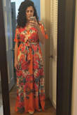 I ordered the orange and this dress was dress was just ok. According to the size chart, a medium might have been a bit snug on me so I ordered the large just in case. The fit was a little bit loose but actually fairly flattering to my body... but overall I felt like I was wearing a bathrobe. I would probably avoid if you have hips and/or a chest. The fabric also felt just a bit cheap for the price tag. Unfortunately will be returning. - Kelli K.