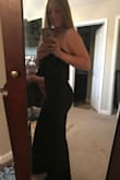 This is the cutest jumpsuit ever. I have been looking for a black jumpsuit and this is perfect. I haven't gotten to wear it yet, but I bought it just to have. I can't wait to wear it. Pants are definitely too long but most things I have to hem anyways. Also very flattering on!! - Hanna F.