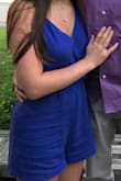 I love the color and the look of the outfit. The material was a little too thin and it was short. I didn't like that the button to hold it together was silver and you could see it in pictures. - Victoria P.
