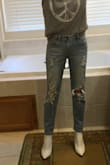 These are so comfy. I really love everything about them, from length to fit. I got the size 3 and they're loose but not too loose. That's the way they're supposed to fit. The waist is mid rise which I love. I usually am a 26.
They're obviously a jean you can wear with tennis shoes or heels or booties. - Lynn D.