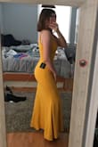 I was nervous that my breasts would not fit with a small, but I still wanted my waist to be small so I took a risk. I'm so glad that I did because it's the perfect length for my height and highlights my curves and everything fits in it perfectly. Wearing it to prom and the color is so bright and rich. Very nice fabric. - Josey C.