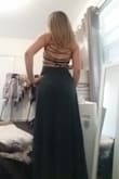 This dress is so beautiful. From the back view it's pretty sexy. I would highly recommend buying this. A beautiful dark green. Runs a bit long but with some high heels your good to go. - Chloe B.