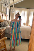 This is such a gorgeous dress!! I was online helping my friend find a white dress for her bridal shower and came across this one. She ordered it in white and I ordered it in rainbow and we're both obsessed! It has gotten me so many compliments and I've only worn it twice so far. I normally buy size medium but this one I think I could have gotten away with the small. I am however 4 months pregnant and this size will work with my growing belly. Can't say enough good things about it. - Crystal D.
