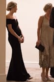 I wore this dress 7 months pregnant to a ball and it was perfect! Just enough stretch to fit my belly bump but still form fitting to the rest of my body. I'm glad I'll be able to wear it again post-pregnancy. Worked best with silicone nip covers rather than a strapless bra which was somewhat visible. I ordered a medium since I wanted to use it as a maternity dress but ended up exchanging it for a small which is my pre-pregnancy size. - Beth