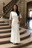 Perfect dress for a marriage ceremony in San Francisco. The back part is just incredible and it fit perfect on my body. It is long and I had to adjust it. The sleeves material is not so delicate (it won't rip for nothing) but it's good to be careful - Hellen S.