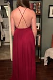 I'm always a bit hesitant with open back dresses like this because I'm afraid the front wont be tight enough but this dress is amazing! The material is so flowy and the color is gorgeous. Can't wait to wear this in my best friends wedding in October! - Kacey P.