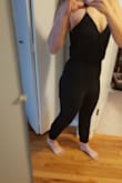 This romper is adorable. It's so stylish and light. Some reviews said a small would fit for my size but having a longer torso it is a little to small for me. If you are thinking between sizes I would recommend sizing up. - Amanda M.