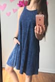This is my FAVORITE DRESS this summer! It's a super nice stretchy fabric, and I am obsessed with the pockets. It's the perfect length too - not too short and not too long. There's quite a bit of fabric but not too much where it makes me look large. I wear it with a lace halter bralette, and it's perfect. I am definitely ordering this in another color. - Liz R.