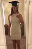 I wore this dress last May for my college graduation. It was super cute! I did have to get it altered slightly. I ordered a large and it fit pretty much everywhere except at the bust. My seamstress just cut the straps a little shorter and then sewed them back together. It was no longer loose at my chest! - Karen T.