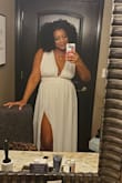 I was on the fence about this dress. I almost returned it when I first tried it on. I ended up keeping it and wearing it for a bridal shoot. I am in LOVE! It's so gorgeous!
The waist is very tight. I'm usually a size L, and this was hard to zip, but XL would've been huge. I made it work and will definitely wear it again for my bridal shower. I may even have my bridesmaids wear this in burgundy for my wedding. It really is gorgeous. It does have side boob, so be cautious if that's not your thing. It probably would be unnoticeable on someone with a smaller cup. Buy this! - Sandra R.