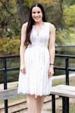 I wore this dress for my engagement party, and loved it! The dress has a nude layer and tulle underneath, which made it hold its shape beautifully. - Jennifer T.