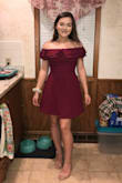 I bought this dress for my senior homecoming and it fit perfectly! I would say though that if you have wider shoulders it may cut into your arms a bit and be a little uncomfortable. But other than that it was super cute and comfortable! Very flouncy and a good dress to dance in. If you're going to do any crazy moves just wear shorts, as it's short. You could also move the sleeves up as sleeves for a more covered, square neckline. - Chloe T.