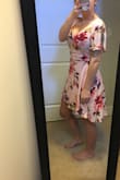 Loveeeee this dress so much! It's cute and flowy and can be dressed up or down. The down sides: wrinkles a lot and I need tape to ensure my bra doesn't show. It's worth it though! I LOVE the slits at the arms too. - Kayla H.