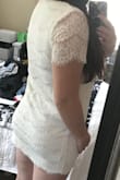 Honestly love this dress. It is super light so plan for nude undies. I ended up returning it because it was too short, but the large fit everywhere else perfectly. I still wish I could have made it work because I loved it that much, but it honestly was just too short for my taste. - Sarah V.