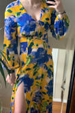 Absolutely love this dress, fits perfectly on me. Was worried about the length for being tall and always having issues, but when I put it on it was way longer than I anticipated. Also, with having long arms the sleeves fit to a tee. Would highly recommend for weddings, spring events, etc. - Caitlin R.