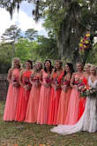 I wore this for my sister's wedding, and it was perfect! She did shades of orange and this was the darkest of other colors. The color is beautiful, and it fit perfectly. It was very long so I had to get it hemmed. It has adjustable straps which was very helpful and fit true to size. It has like 4 layers of fabric, but it's still super comfortable and light. - Lauren S.