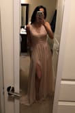 I like it more when the bottom layer and the outer layer match. But this dress, on the slit, the under layer shows more... and the slit is kinda high so if you lift up your dress while you are walking, be careful because your underpants might show lol. - Candy T.