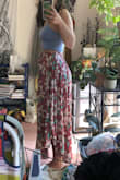 Great skirt! Nice fabirc, flows well, and is not see-through. According to the size chart online I should be a size S, I ordered both S and XS; they both fit me (it has an elastic waist), but XS fit me better because I am short, and the waist fit me better. It is pretty much true to size, but if you are in between sizes I would recommend sizing down, especially if you're short like me. - Phoebe M.