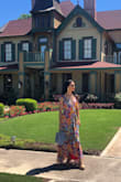 This dress feels amazing. It has a inner liner made of a silk like material to keep you cool in warm summer days. The colors are so vivid, and I love the shoulder details. The dress is really easy to move in and fits your frame, but you still have a little extra room. - Keyanna M.