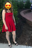 This dress fit true to size, it was very well made with a sturdy zipper. The fabric was not super thin and was good quality. I did not have to worry about it blowing up over my head when the wind blew. It was a beautiful bright red and looked great on. I was .5 inch bigger than the small size measurements so I ordered a medium. It fit comfortably and was not too loose. - Alexandria H.