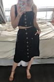 Overall I love this but a couple issues with the size: the skirt fits a bit snug (but not small enough to go up a size) but then the top is quite large/straps are very long. But I'll have them shortened and then it'll be great! - Steph C.